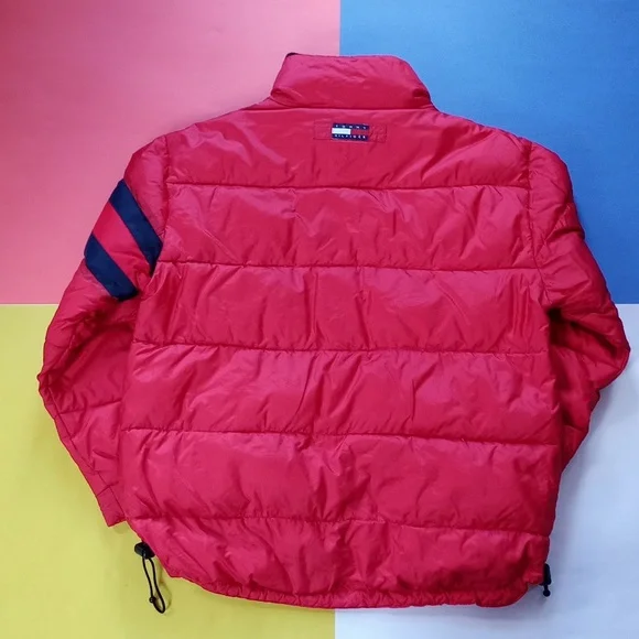 Vintage 90s Tommy Hilfiger Goose Down Puffer Jacket RED - Picture 12 of 14